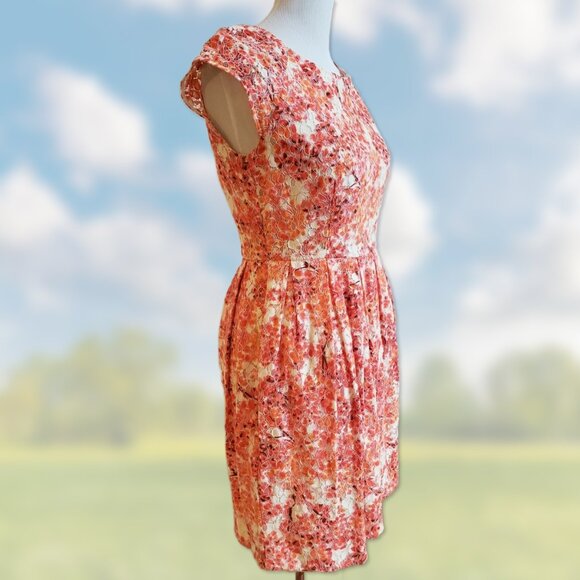 EUC Orange Floral Lace Short-Sleeve Mini Dress w Pockets - Women's Size 0 Dress - Picture 5 of 7